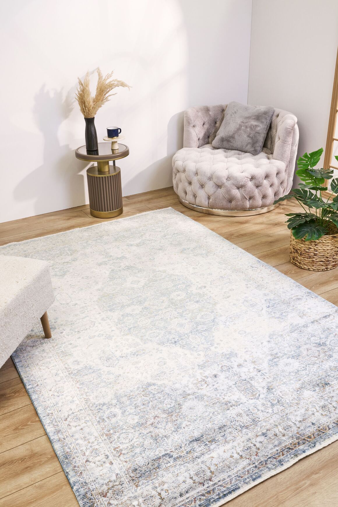 Heriz 8215 Mavi - Viskon Bambu Dokuma Halı | Modern Salon Halısı